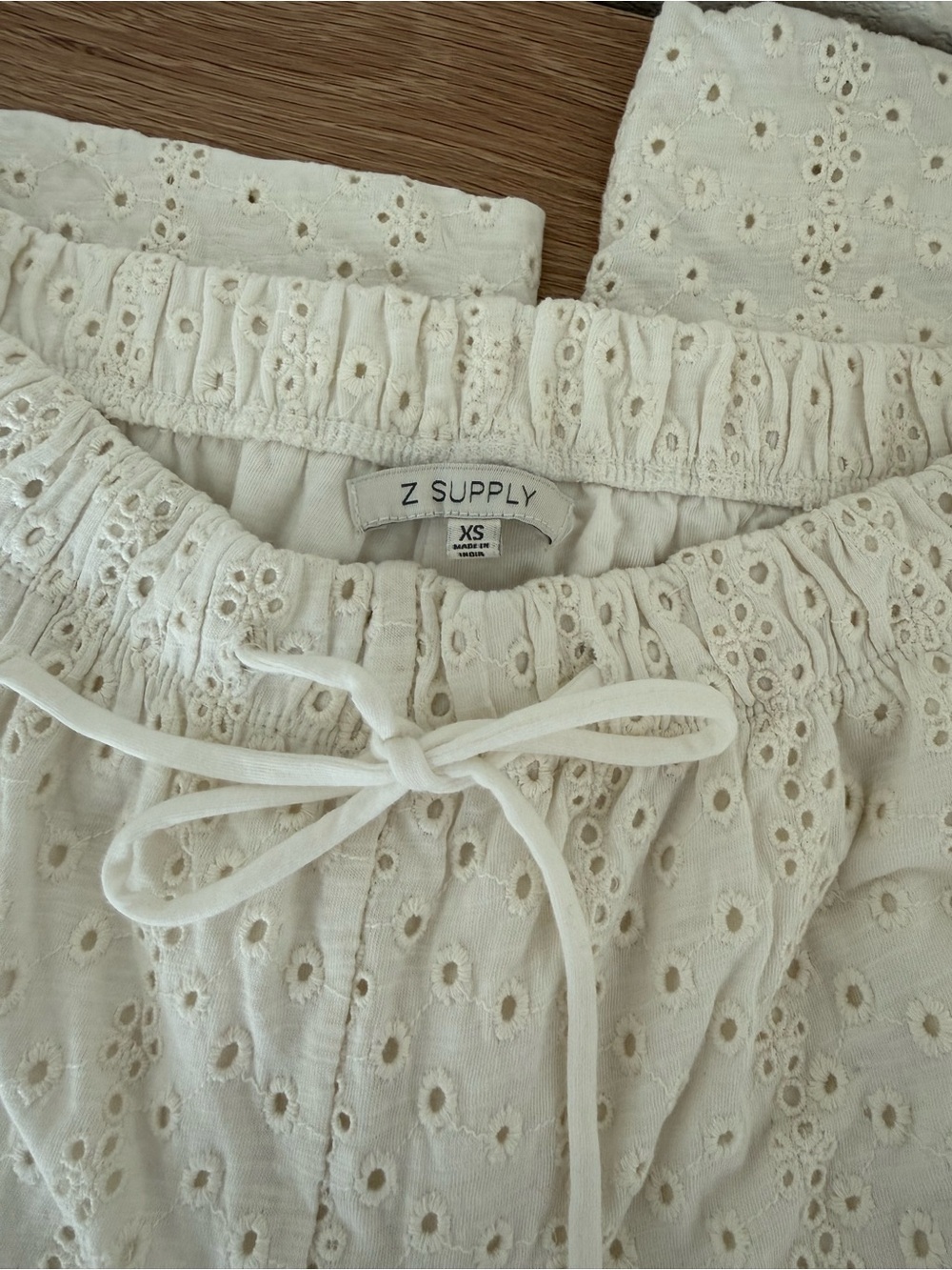 Z Supply Cream Eyelet Drawstring wide leg pants